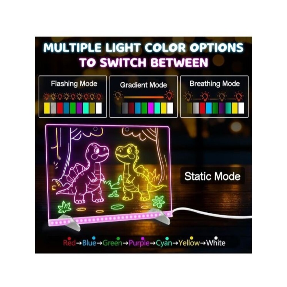 NEW LED Note Board 14x10 Inch 4 Color Modes w/ Dry Erase Markers Light Up Board‎